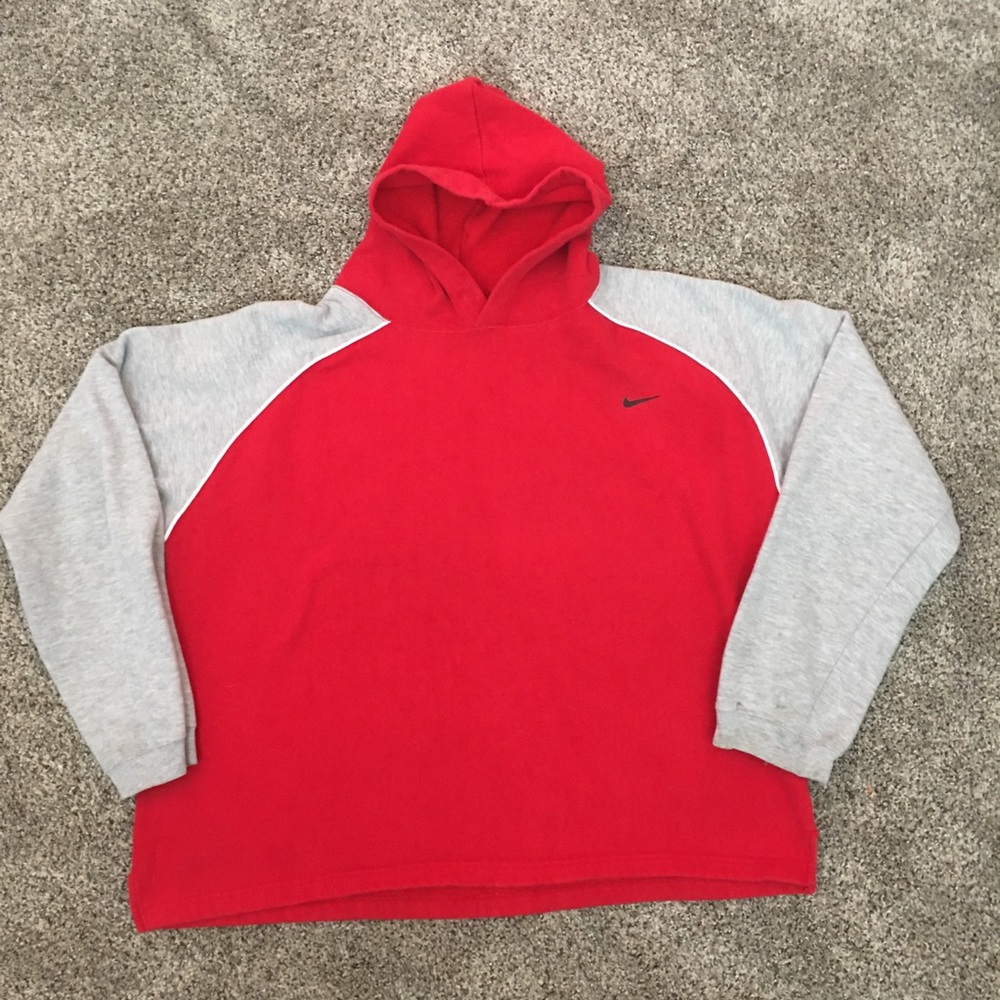 Nike red and grey hoodie kids size large.